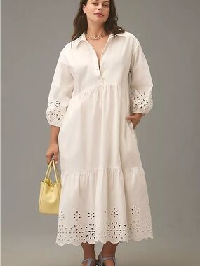 Mauve White Eyelet Midi Shirt Dress